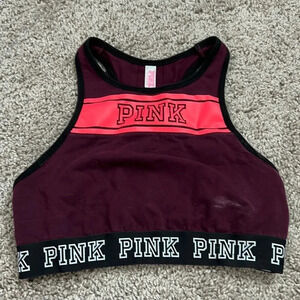 VS PINK High Neck Maroon Sports Bra